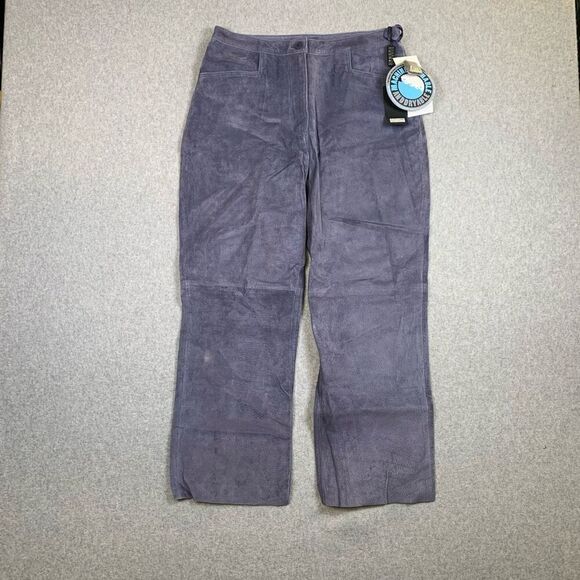 Brandon Thomas Womens Size Petite 12 Leather Pants Blue Gray Pockets NWT - Picture 1 of 10